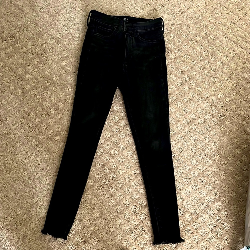 Black gap favorite jegging with fringe ankle cuff